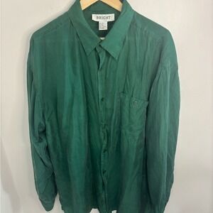 100% Silk Green Button-Up Shirt